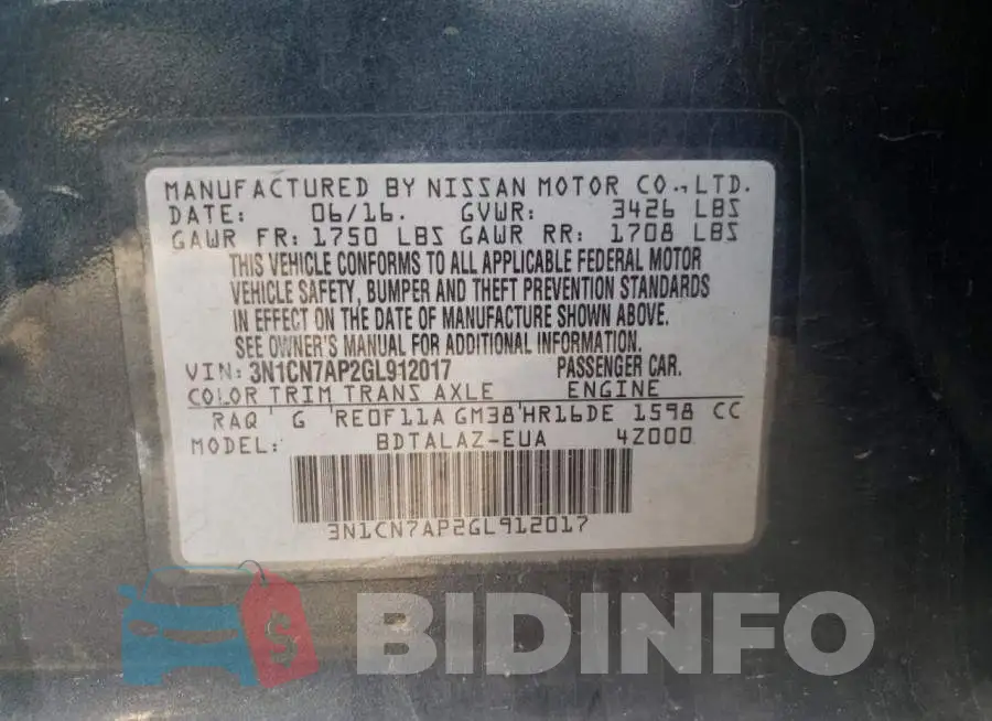 3N1CN7AP2GL912017 Photo# 13