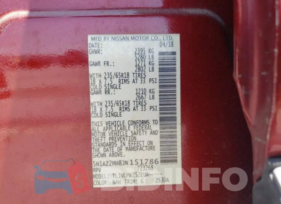 5N1AZ2MH8JN151786 Photo# 12