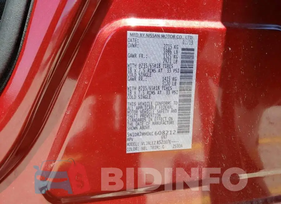 5N1DR2MM0KC608212 Photo# 14