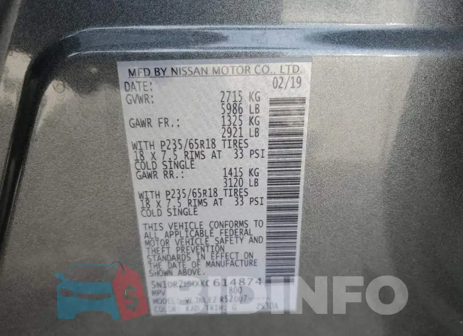 5N1DR2MMXKC614874 Photo# 13