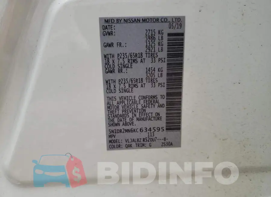 5N1DR2MN6KC634595 Photo# 13