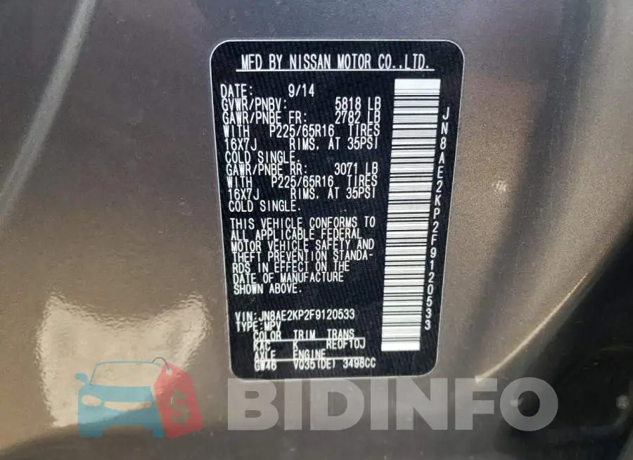 JN8AE2KP2F9120533 Photo# 13