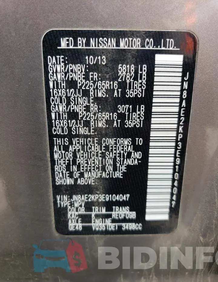 JN8AE2KP3E9104047 Photo# 13