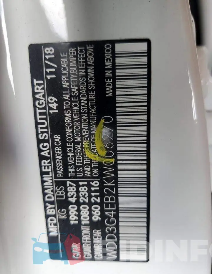 WDD3G4EB2KW006270 Photo# 13