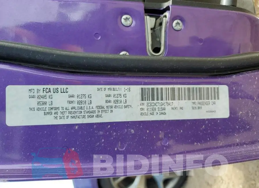2C3CDXCT1GH179417 Photo# 13