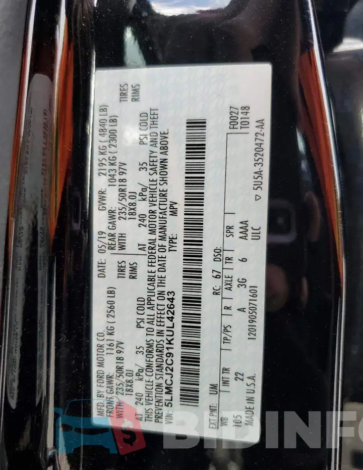 5LMCJ2C91KUL42643 Photo# 14