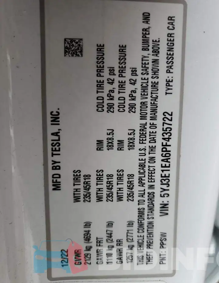 5YJ3E1EA6PF435722 Photo# 12
