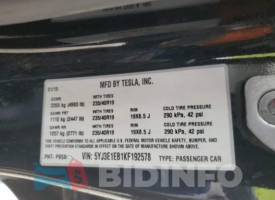 5YJ3E1EB1KF192578 Photo# 12
