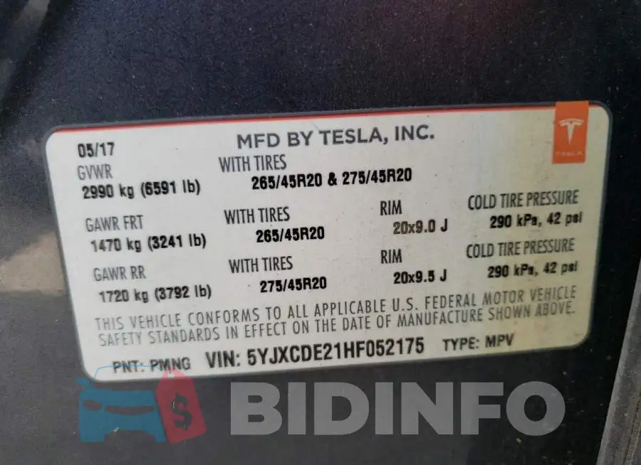 5YJXCDE21HF052175 Photo# 13