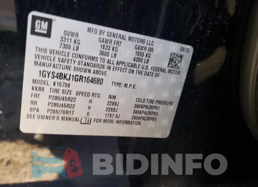 1GYS4BKJ1GR164680 Photo# 12