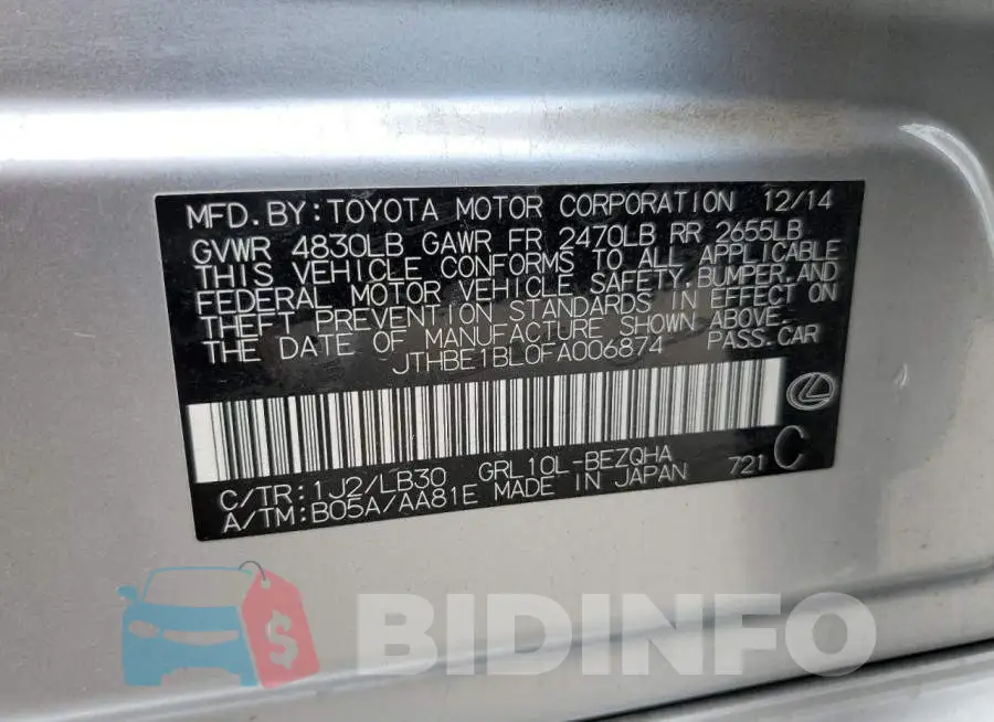 JTHBE1BL0FA006874 Photo# 13