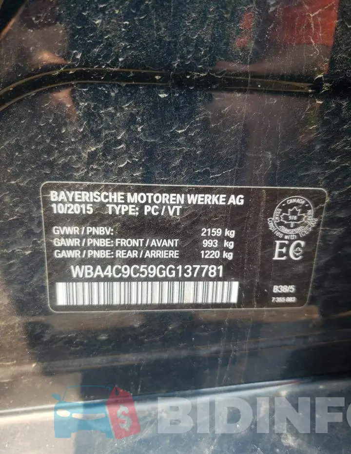 WBA4C9C59GG137781 Photo# 13
