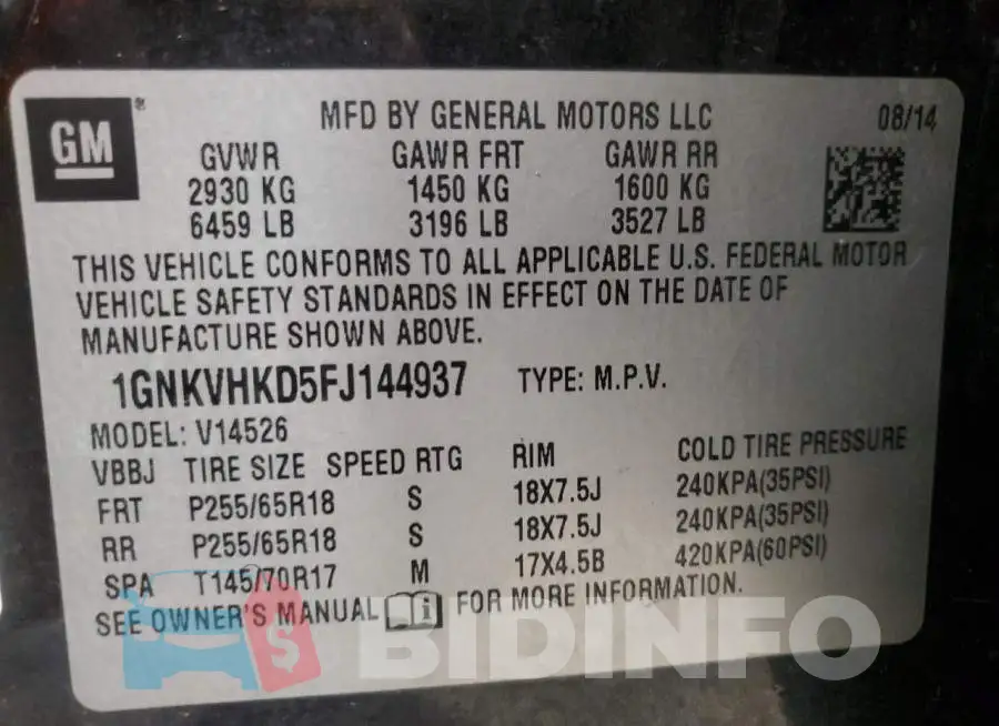 1GNKVHKD5FJ144937 Photo# 13
