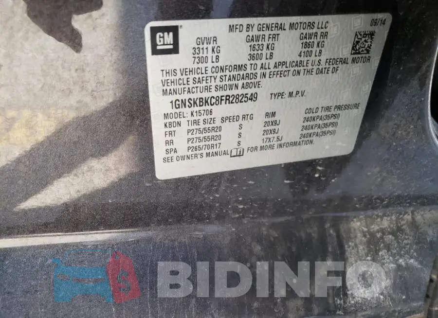 1GNSKBKC8FR282549 Photo# 13