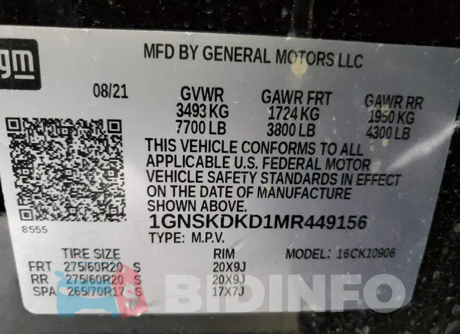 1GNSKDKD1MR449156 Photo# 14
