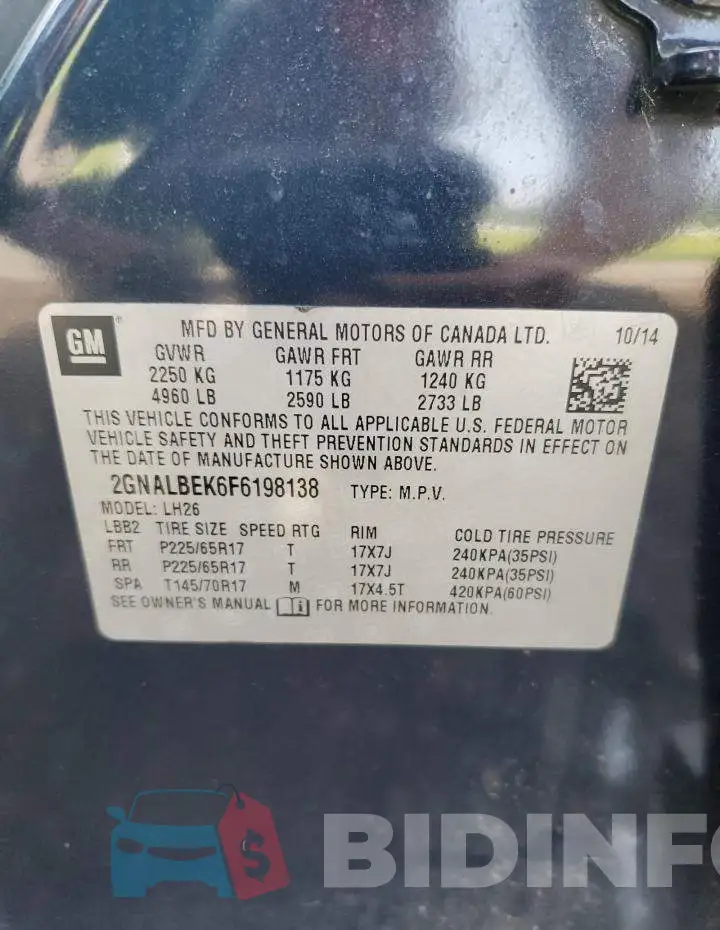 2GNALBEK6F6198138 Photo# 13