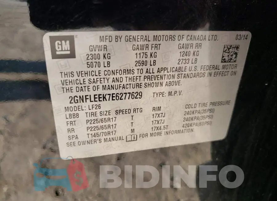 2GNFLEEK7E6277629 Photo# 13