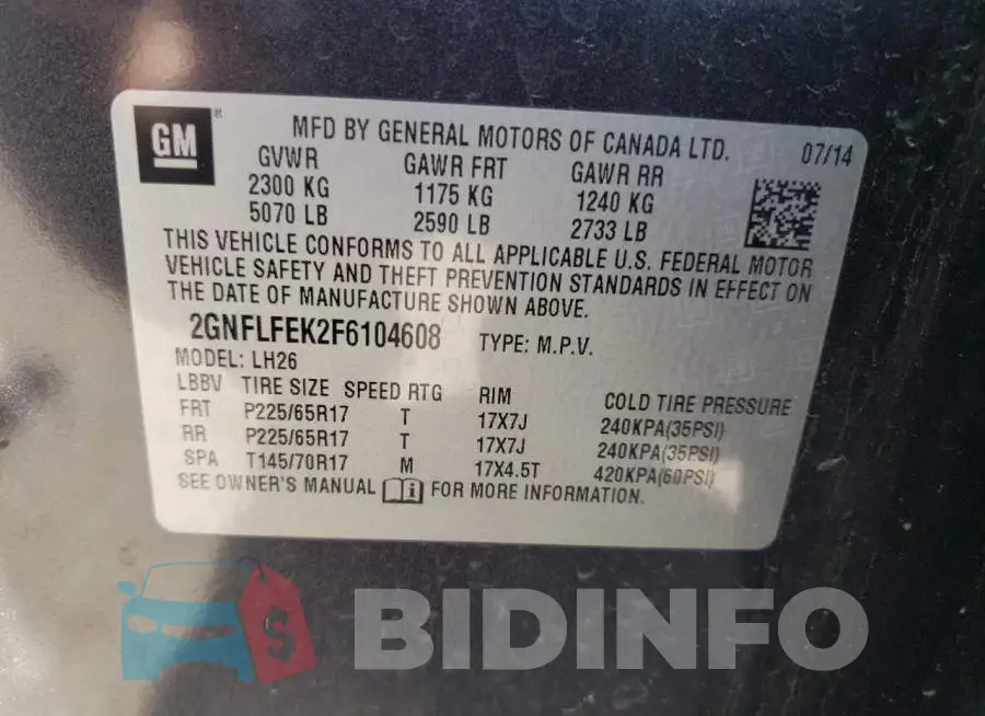 2GNFLFEK2F6104608 Photo# 13