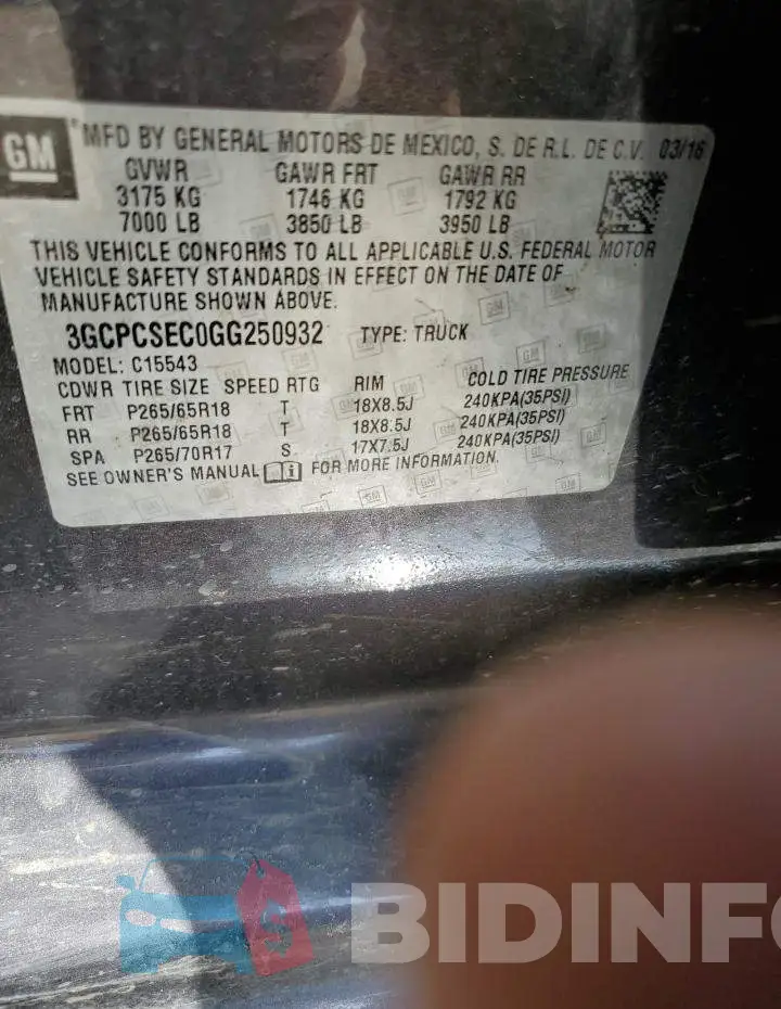 3GCPCSEC0GG250932 Photo# 12