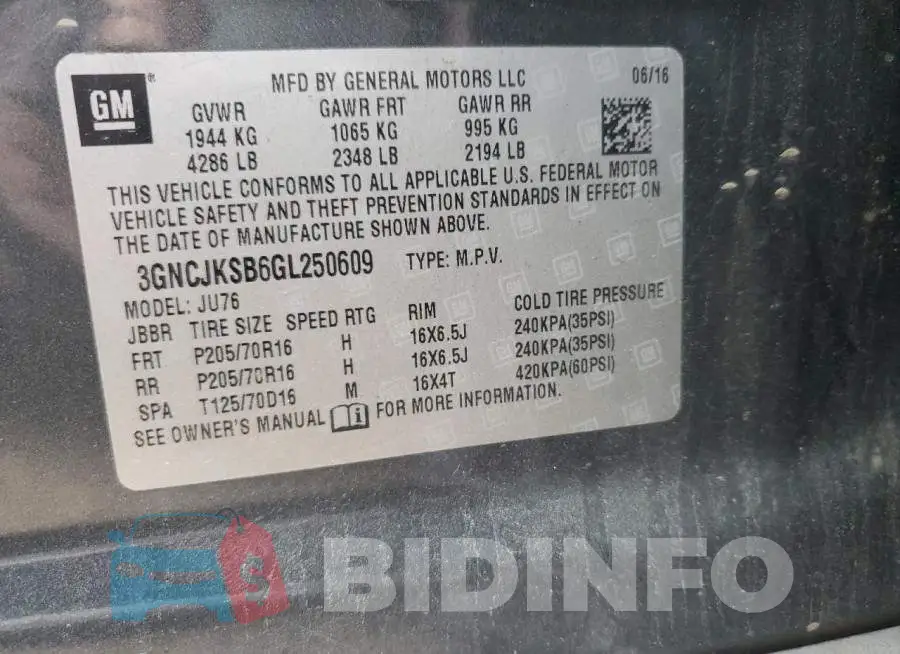 3GNCJKSB6GL250609 Photo# 13