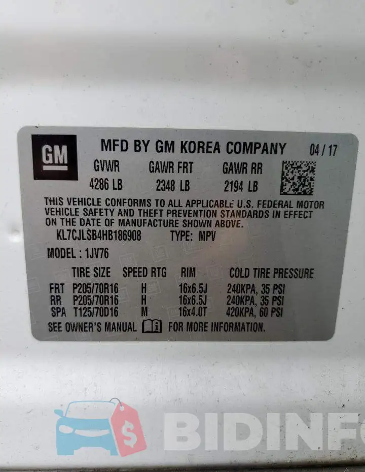 KL7CJLSB4HB186908 Photo# 13