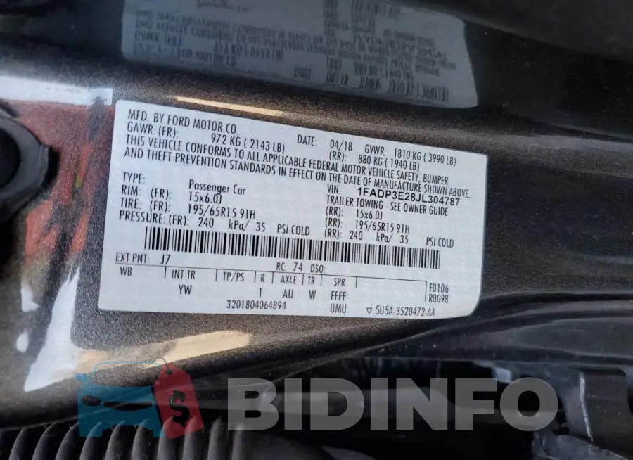 1FADP3E28JL304787 Photo# 12