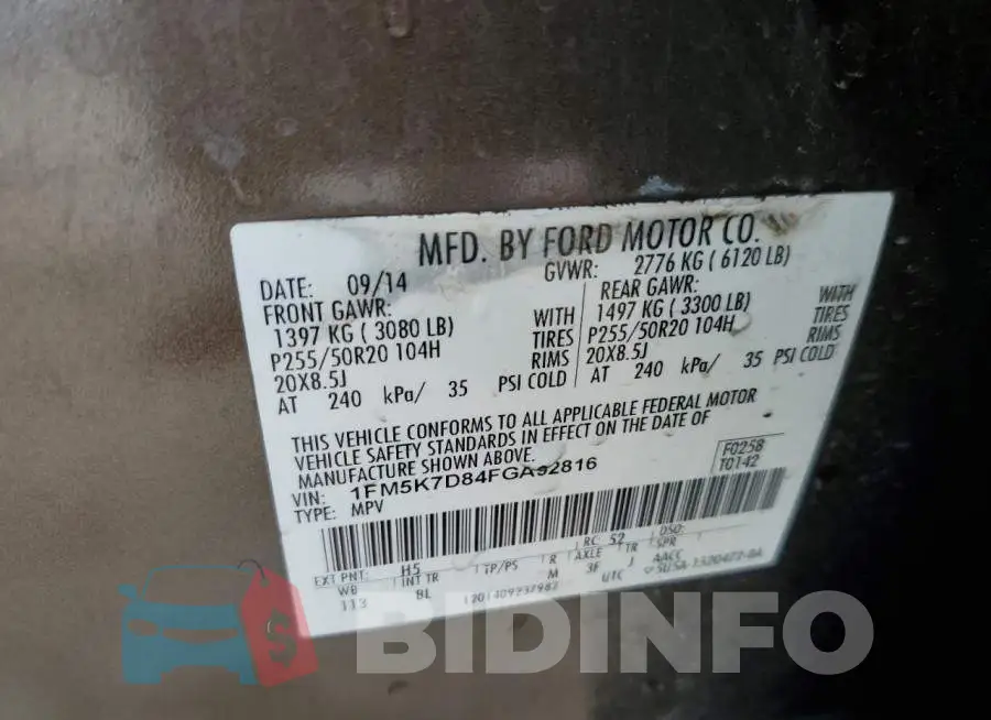 1FM5K7D84FGA92816 Photo# 13