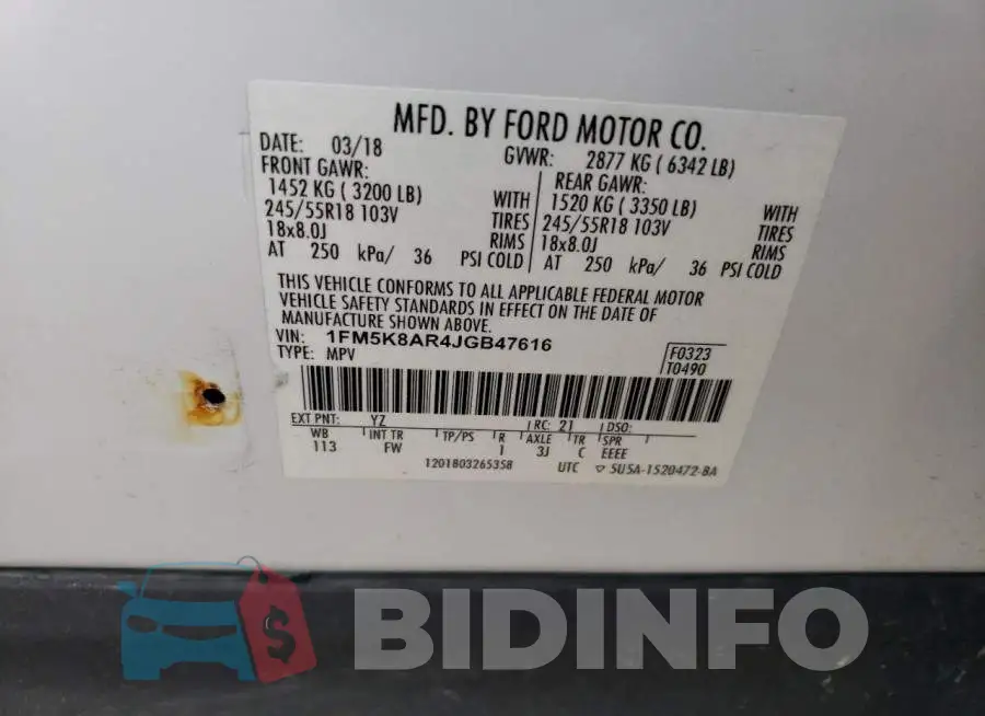1FM5K8AR4JGB47616 Photo# 12