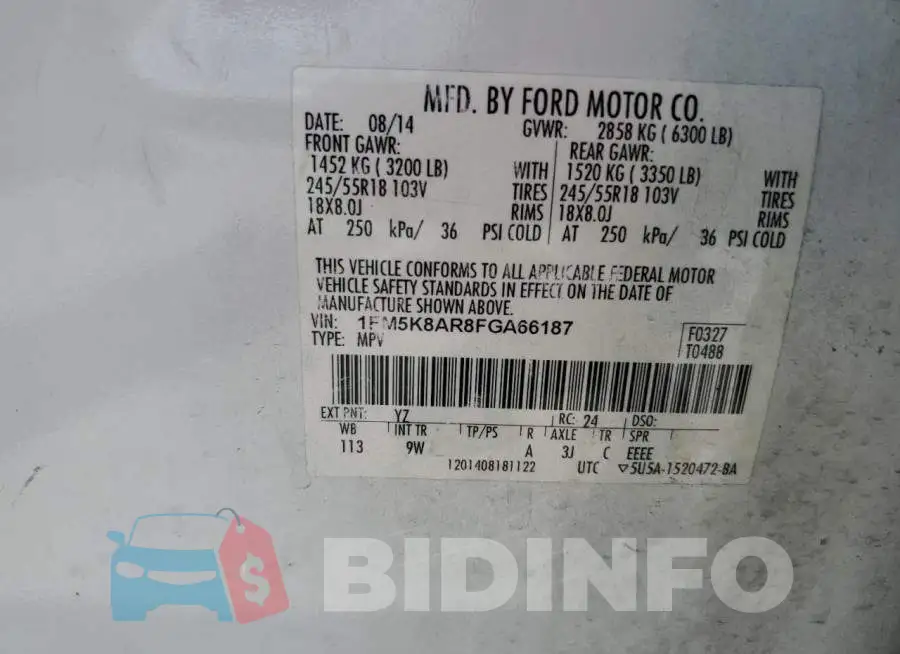 1FM5K8AR8FGA66187 Photo# 13