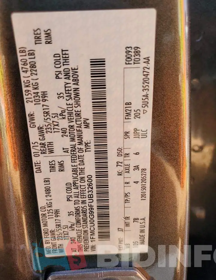 1FMCU0G99FUB32600 Photo# 14