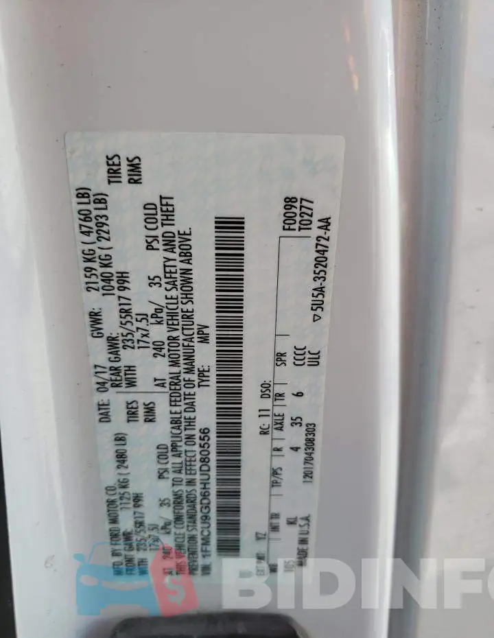 1FMCU9GD6HUD80556 Photo# 12
