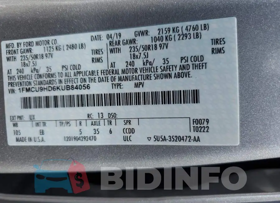 1FMCU9HD6KUB84056 Photo# 14