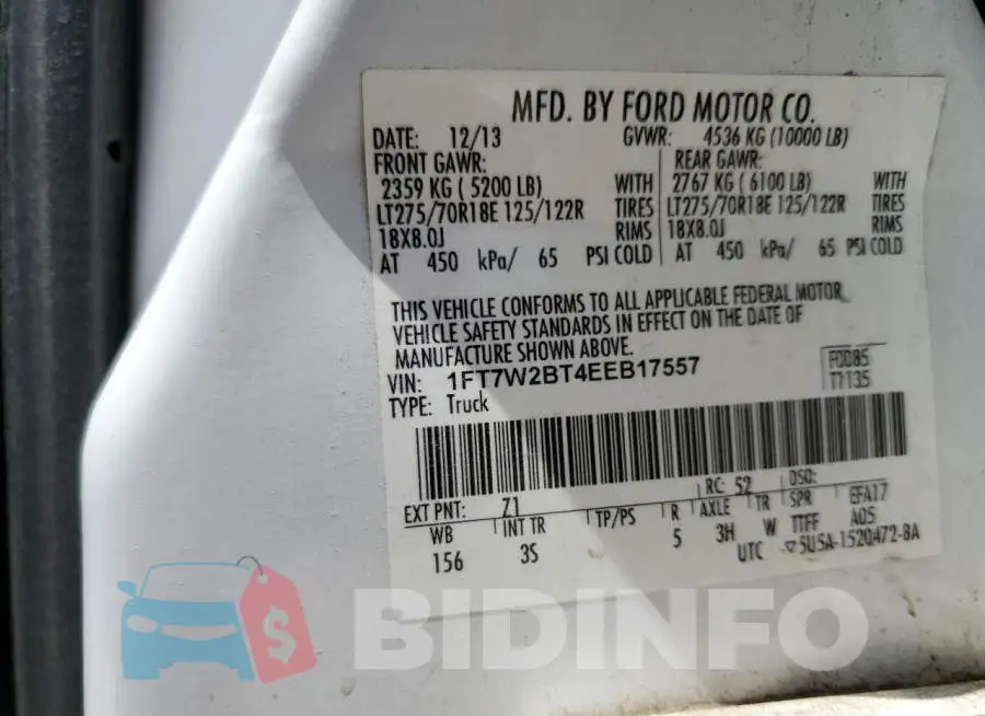1FT7W2BT4EEB17557 Photo# 12