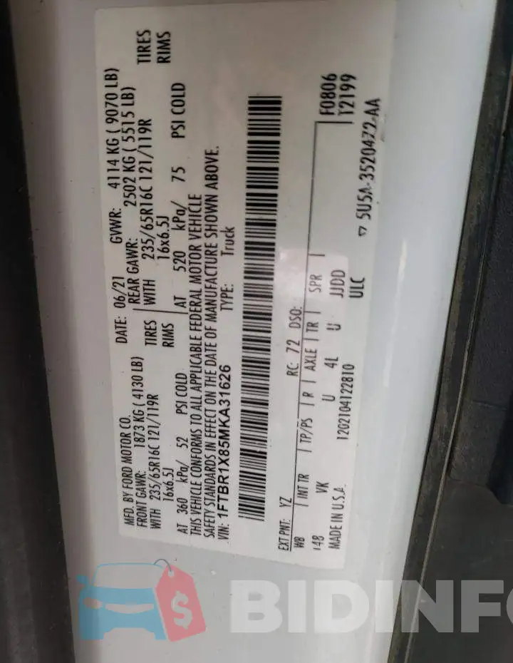 1FTBR1X85MKA31626 Photo# 12