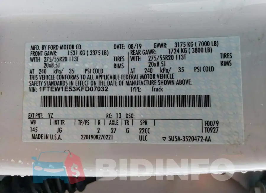 1FTEW1E53KFD07032 Photo# 12