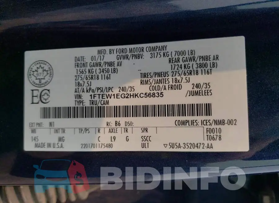 1FTEW1EG2HKC56835 Photo# 12