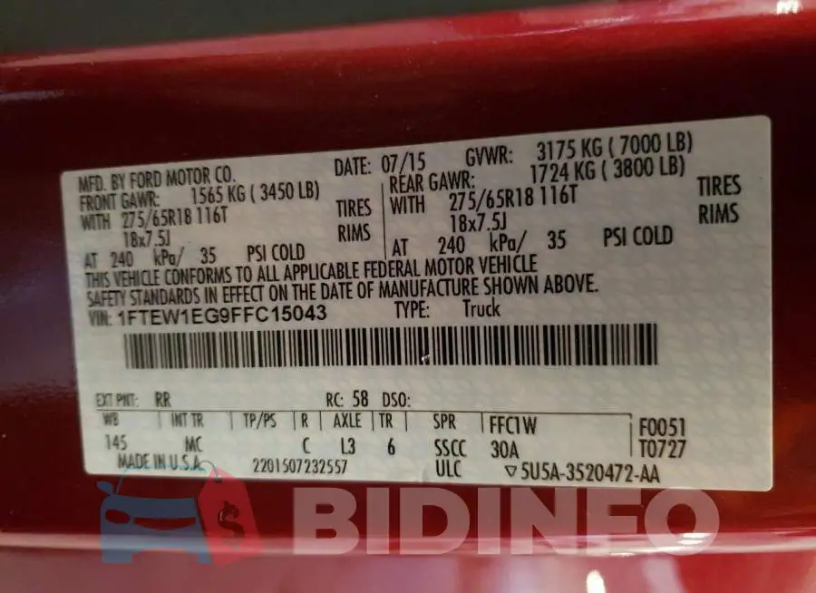 1FTEW1EG9FFC15043 Photo# 12