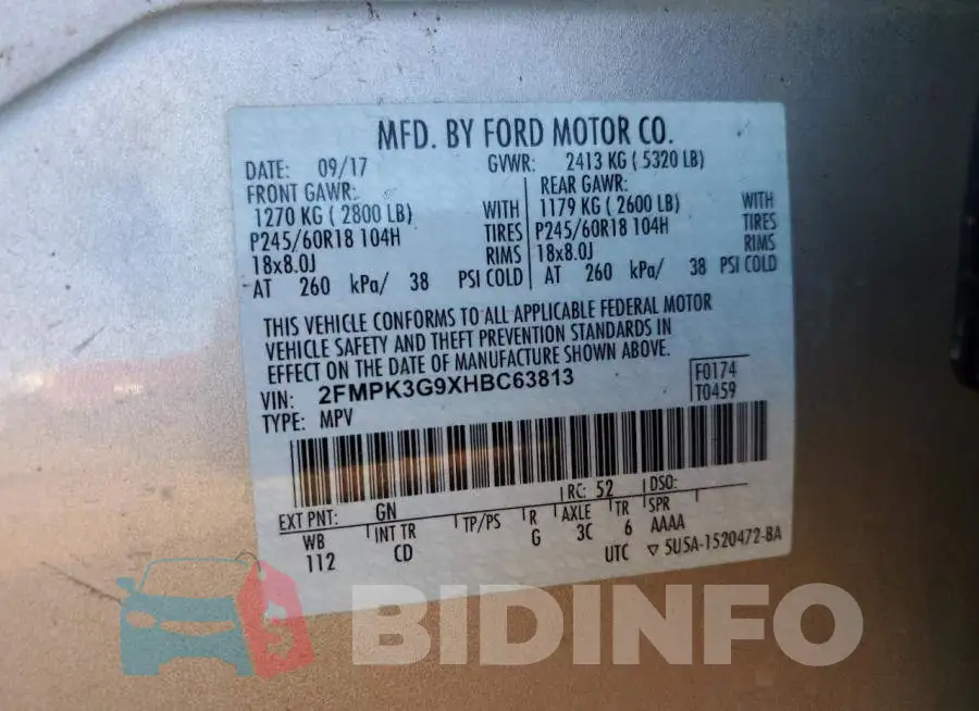 2FMPK3G9XHBC63813 Photo# 10