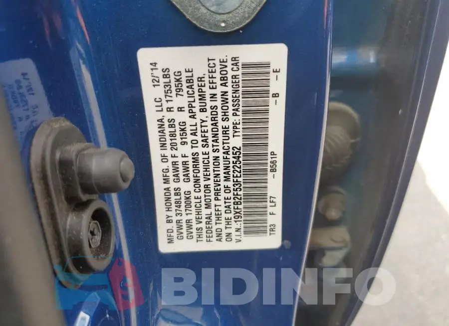 19XFB2F53FE225452 Photo# 13