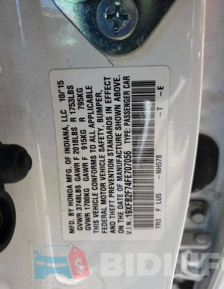 19XFB2F74FE707056 Photo# 12