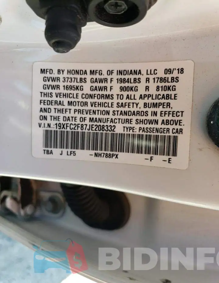 19XFC2F87JE208332 Photo# 12