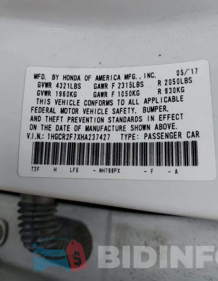 1HGCR2F7XHA237427 Photo# 12