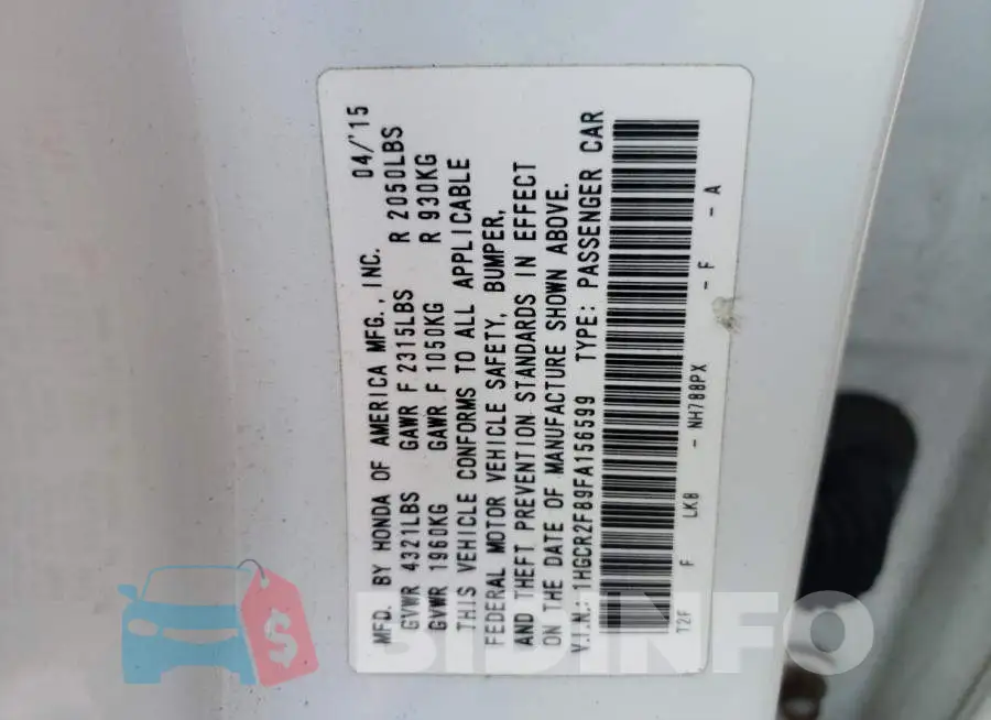 1HGCR2F89FA156599 Photo# 12
