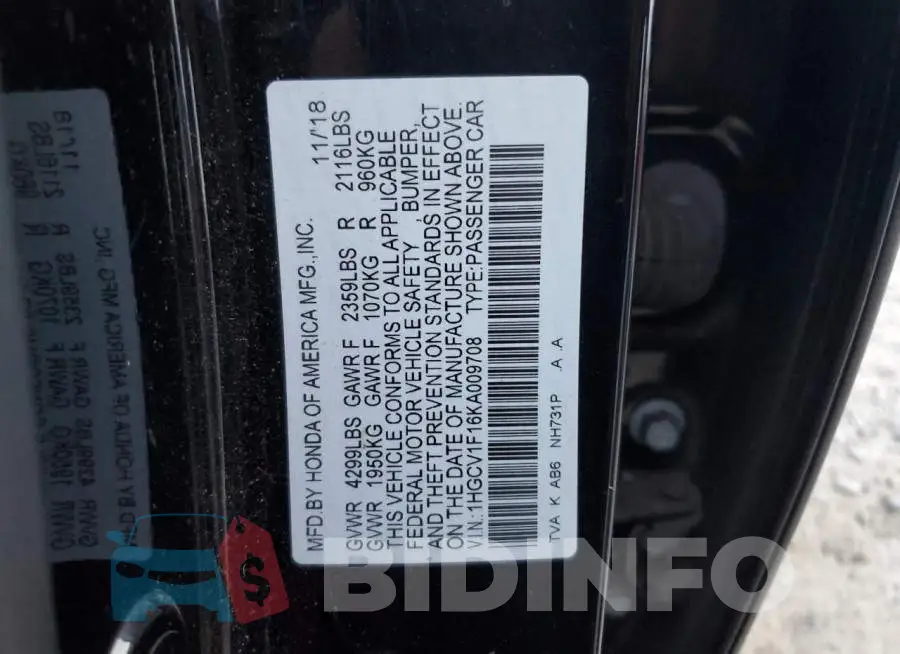 1HGCV1F16KA009708 Photo# 12