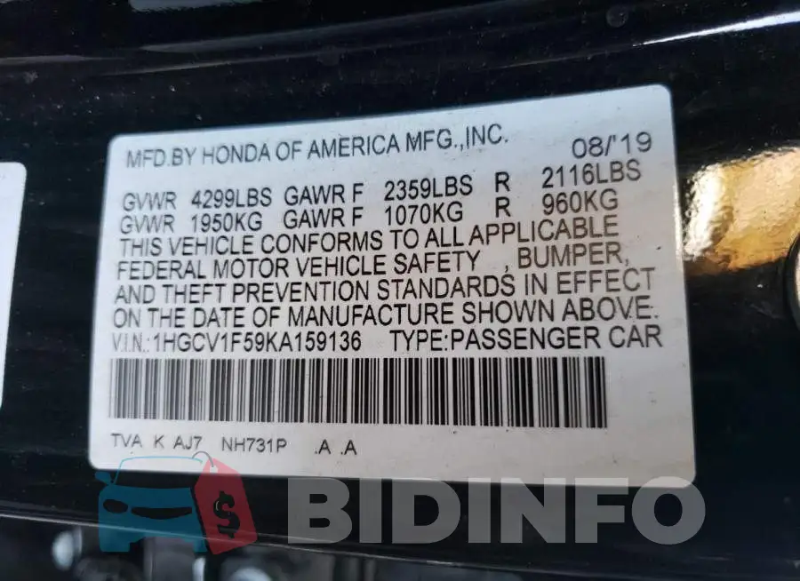 1HGCV1F59KA159136 Photo# 12