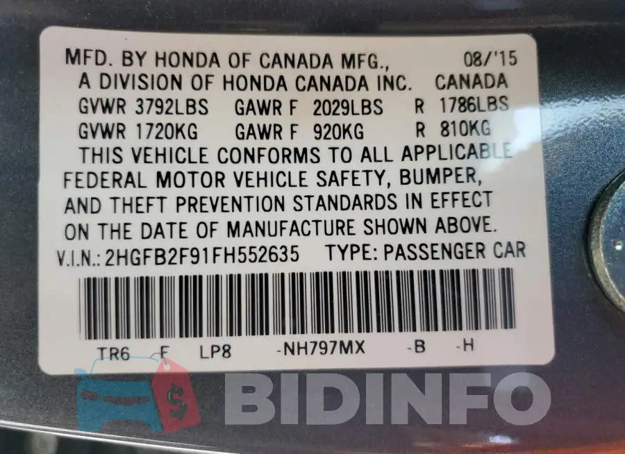 2HGFB2F91FH552635 Photo# 12