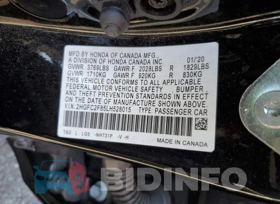 2HGFC2F85LH528015 Photo# 12