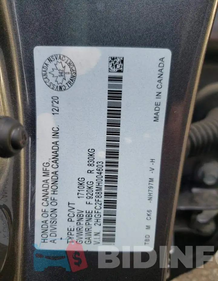 2HGFC2F88MH004603 Photo# 12