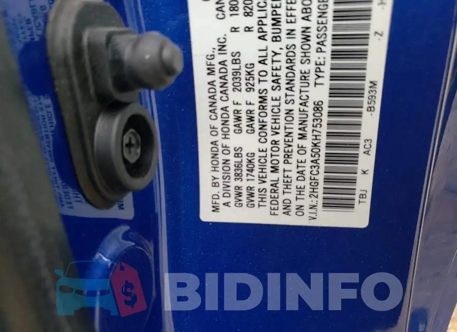2HGFC3A50KH753086 Photo# 12
