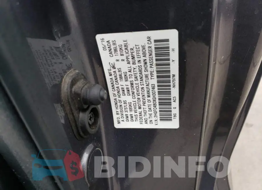 2HGFC4B0XGH307463 Photo# 12